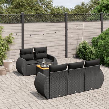 vidaXL 6-delige Loungeset met kussens poly rattan zwart, Verzenden, Nieuw, Loungeset