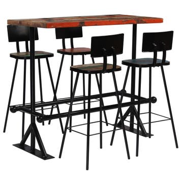 vidaXL 5-delige Barset massief gerecycled hout meerkleurig, Huis en Inrichting, Complete eetkamers, Verzenden, Nieuw