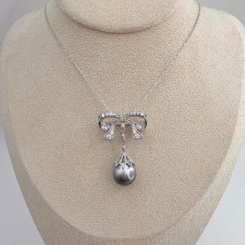 Sans prix de réserve - Collier avec pendentif Argent Perle -, Handtassen en Accessoires, Antieke sieraden