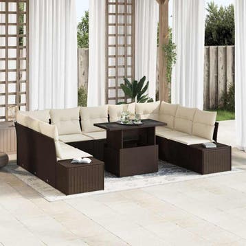 vidaXL Tuinbank Set 10 st Bruin poly rattan, Verzenden