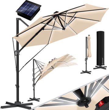KESSER® Zweefparasol met voet - LED - Ø 3.3m - 360° Draaibaa, Verzenden