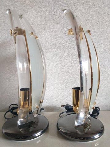 Lampe de table (2) - Laiton doré, Verre de roche - Style, Nieuw
