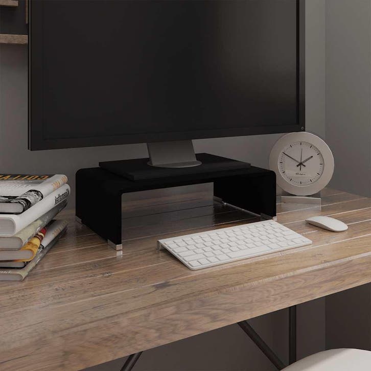 vidaXL Tv-meubel/monitorverhoger zwart 40x25x11 cm glas, Huis en Inrichting, Kasten |Televisiemeubels, Nieuw, Verzenden