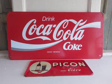 Coca-Cola, Picon - 2 x vintage reclamebord Picon en Coca