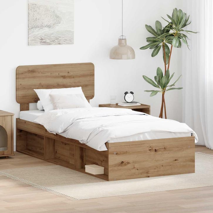 vidaXL Bedframe Ambachtelijk Eiken 90 x 200 cm Massief, Huis en Inrichting, Slaapkamer | Bedden, Nieuw, Verzenden