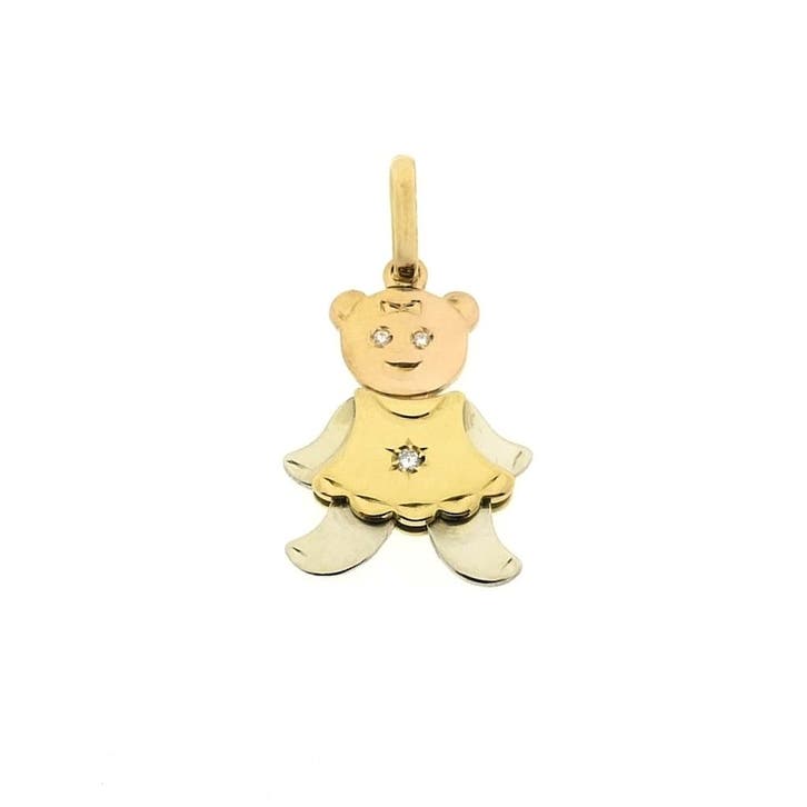 Tricolor gouden hanger van een beertje met diamant; 0,015..., Handtassen en Accessoires, Bedels, Gebruikt, Overige merken, Goud