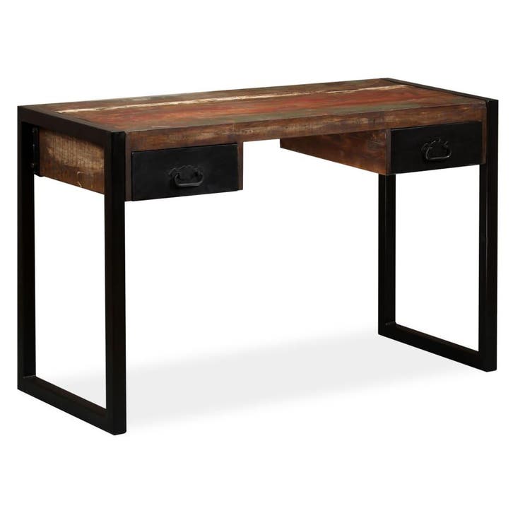 vidaXL Bureau met 2 lades 120x50x76 cm massief gerecycled, Huis en Inrichting, Bureaus, Nieuw, Verzenden