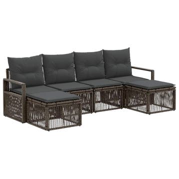 vidaXL Tuinbank Set 6 pcs Grijs poly rattan, Verzenden, Nieuw