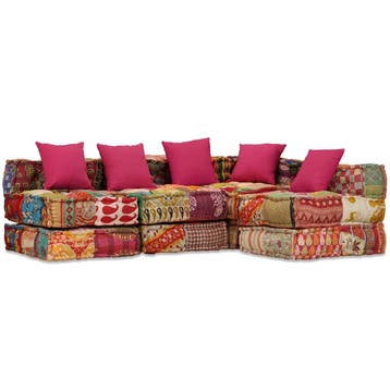 vidaXL Poef vierzits modulair stof patchwork, Verzenden