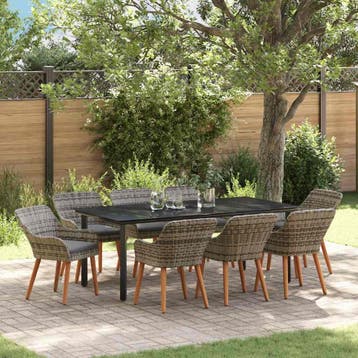 vidaXL Tuin Eettafel Set 9 st Grijs poly rattan, Verzenden