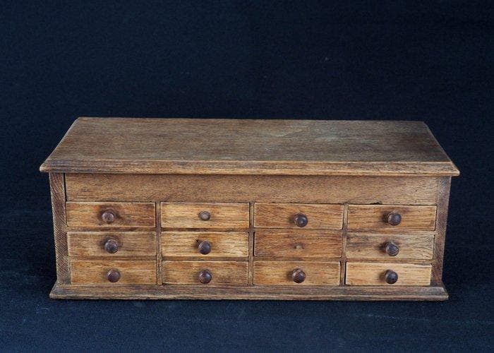Sieradendoos - handwerk cabinet - Eik - desk top ladekastje, Antiquités & Art, Curiosités & Brocante