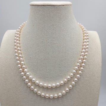 Halsketting Zilver Parel - Akoya dubbel 7,0 mm 20 in, Nieuw
