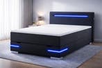 Boxspring Dallas 90x200 met opbergruimte en LED-nieuw, 90 cm, Verzenden, Zwart, Nieuw