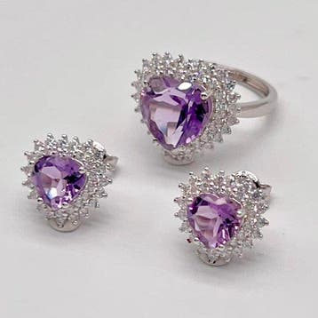 Sans prix de réserve - Boucles doreilles Argent Améthyste -
