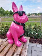 Statue, fuchsia dog with glasses garden image or indoor - 78