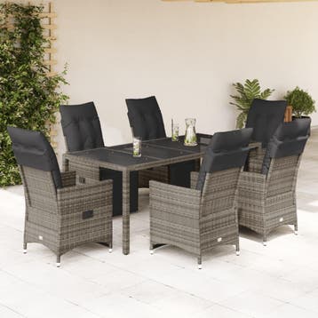 vidaXL 7-delige Bistroset met kussens poly rattan grijs, Verzenden, Nieuw