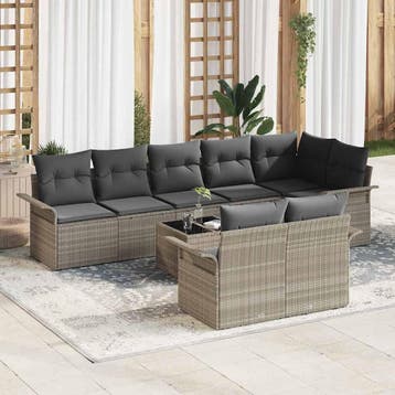vidaXL Tuinbank Set 9 st Lichtgrijs poly rattan, Verzenden