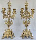 Kandelaber (2) - Brons - 5light with lions-marked, Antiquités & Art