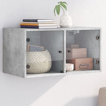 vidaXL Wandkast met glazen deuren 68,5x37x35 cm betongrijs, Huis en Inrichting, Verzenden, Nieuw