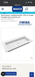 Wisa Amaro Wastafel 90 of 100cm Z. kraangat met overloop, Doe-het-zelf en Bouw, Sanitair, Ophalen, Nieuw, Wastafel