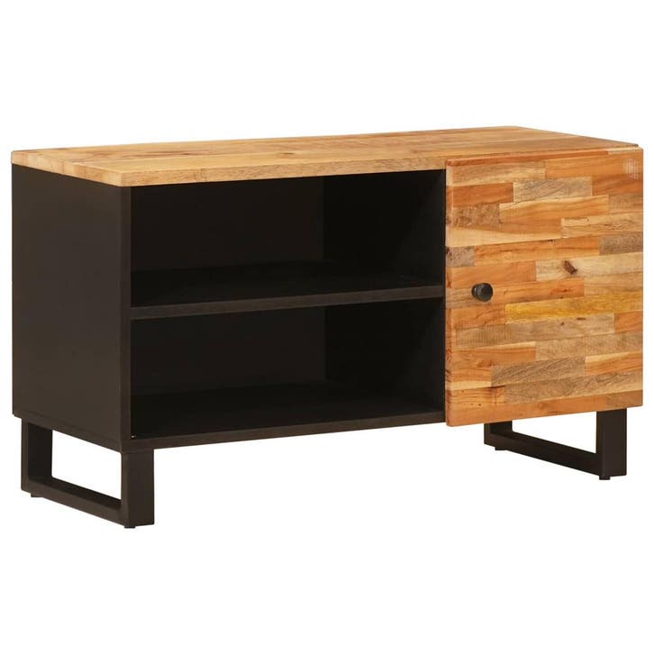 vidaXL TV Kast met plank Bruin 80 x 33 x 46 cm Massief Mango, Maison & Meubles, Accessoires pour la Maison | Étagères pour CD & DVD