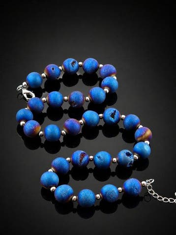 Blauwe Drusy Agaat Ketting- en Armbandenset – Cosmic Glow