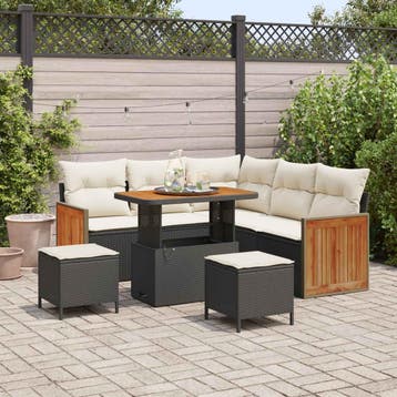 vidaXL Tuinbank Set 8 st 8-Aantal zitplaatsen Zwart en Crème, Verzenden, Nieuw
