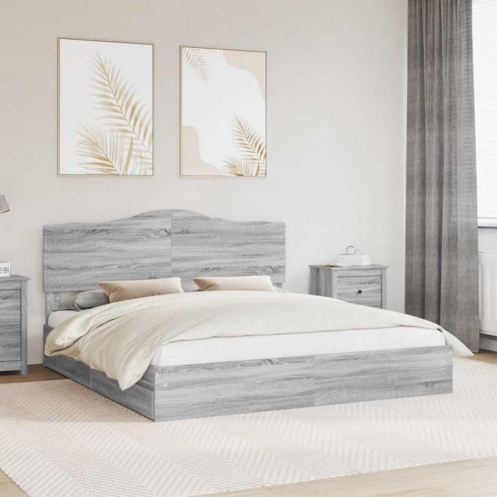 vidaXL Opbergbed met lade Grijs Sonoma 180 x 200 cm Bewerkt, Huis en Inrichting, Slaapkamer | Bedden, Nieuw, Verzenden