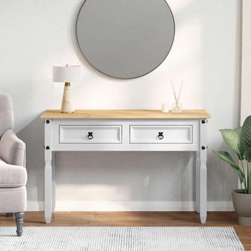 vidaXL Bijzettafel CORONA Wit 115 x 46 x 73 cm Massief, Huis en Inrichting, Tafels | Bijzettafels, Verzenden, Nieuw