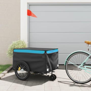 vidaXL Fietstrailer 45 kg ijzer zwart en blauw, Verzenden, Nieuw