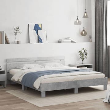 vidaXL Bedframe met hoofdeinde bewerkt hout betongrijs, Verzenden, Nieuw