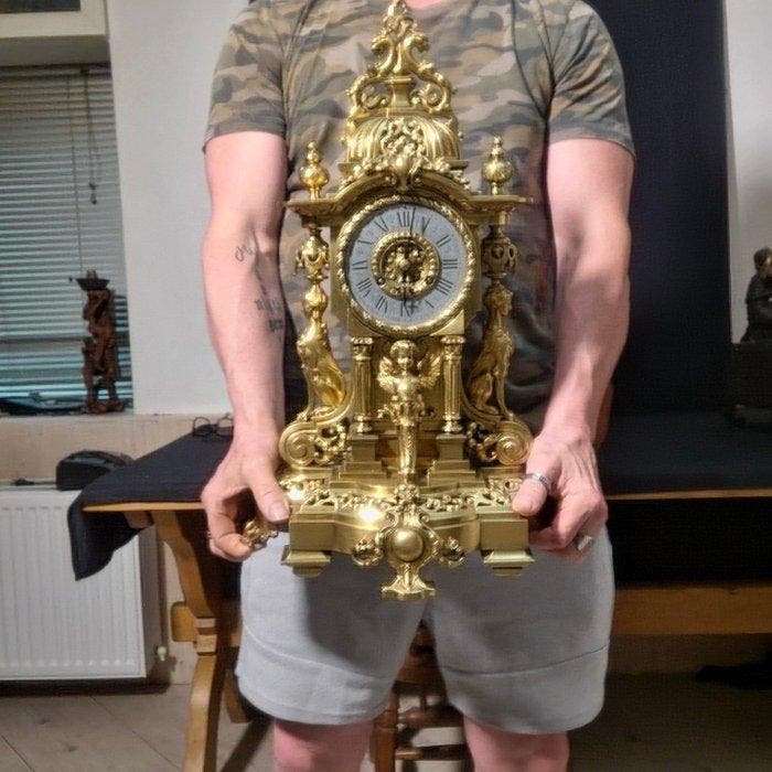 Tafelklok Lodewijk XVI-stijl - Verguld brons - 1850-1900 -, Antiek en Kunst, Antiek | Klokken