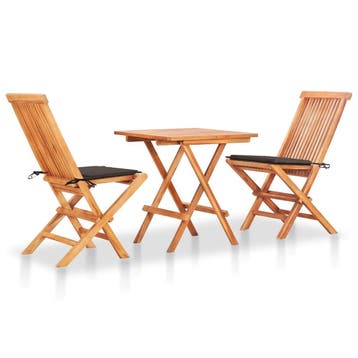 vidaXL 3-delige Bistroset met taupe kussens massief teakhout, Tuin en Terras, Tuinsets en Loungesets, Verzenden, Nieuw