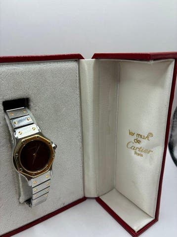 Cartier - Santos Octagon - 0907 Burgundy - Dames - 1980-1989, Nieuw