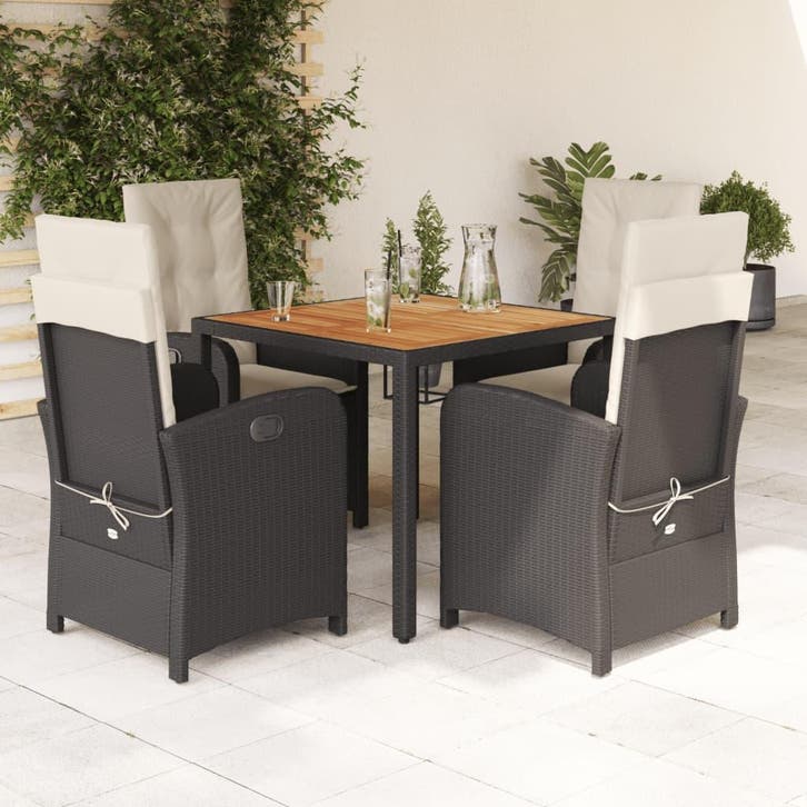 vidaXL 5-delige Tuinset met kussens poly rattan zwart, Tuin en Terras, Tuinsets en Loungesets, Tuinset, Nieuw, Verzenden