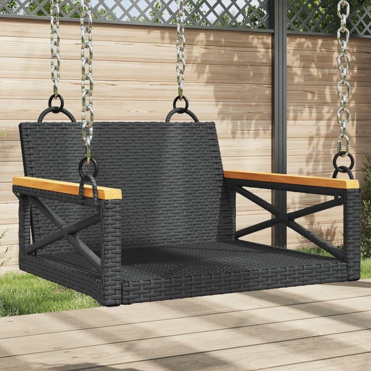 vidaXL Schommelbank 63x62x40 cm poly rattan zwart, Tuin en Terras, Tuinsets en Loungesets, Nieuw, Verzenden