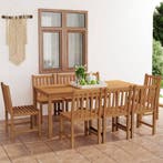 vidaXL 9-delige tuinset 180x90 cm massief teakhout, Verzenden, Nieuw, Tuinset