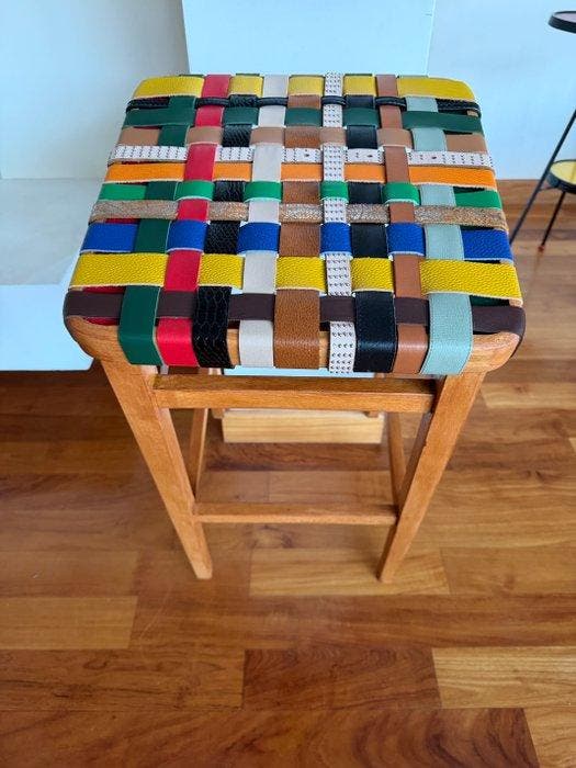 Stoel - natuurlijk leer - Hoker, Antiek en Kunst, Kunst | Designobjecten