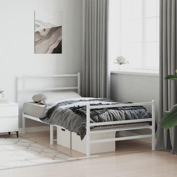 vidaXL Bedframe met hoofd- en voeteneinde metaal wit 100x200, Verzenden
