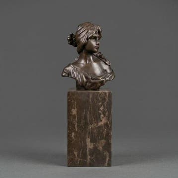 Statue, Buste van een vrouw - 23 cm - Bronze, Marbre, Antiek en Kunst, Curiosa en Brocante