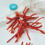 Bloedkoraal - Zilver - Oorbellen - Koraalrood en Turkoois