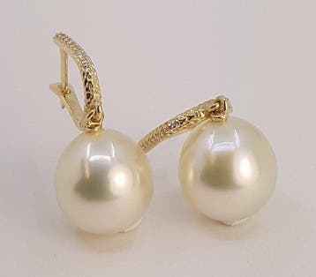 Oorbellen - 14 karaat Geel goud, 12 mm gouden Zuidzee parels, Handtassen en Accessoires, Oorbellen, Nieuw