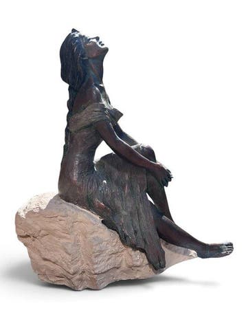 sculptuur, Zittende vrouw in contemplatieve houding - 35 cm