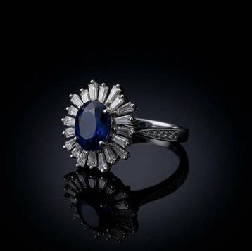 Zonder minimumprijs - Ring Zilver, 14K witgoudplaat Saffier, Nieuw