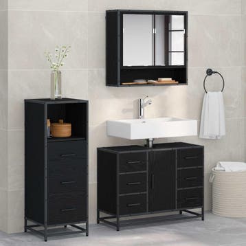 vidaXL Badkamermeubel Set 3 st Zwart Eiken 80 x 33 x 60 cm, Huis en Inrichting, Badkamer | Badkamermeubels, Verzenden, Nieuw