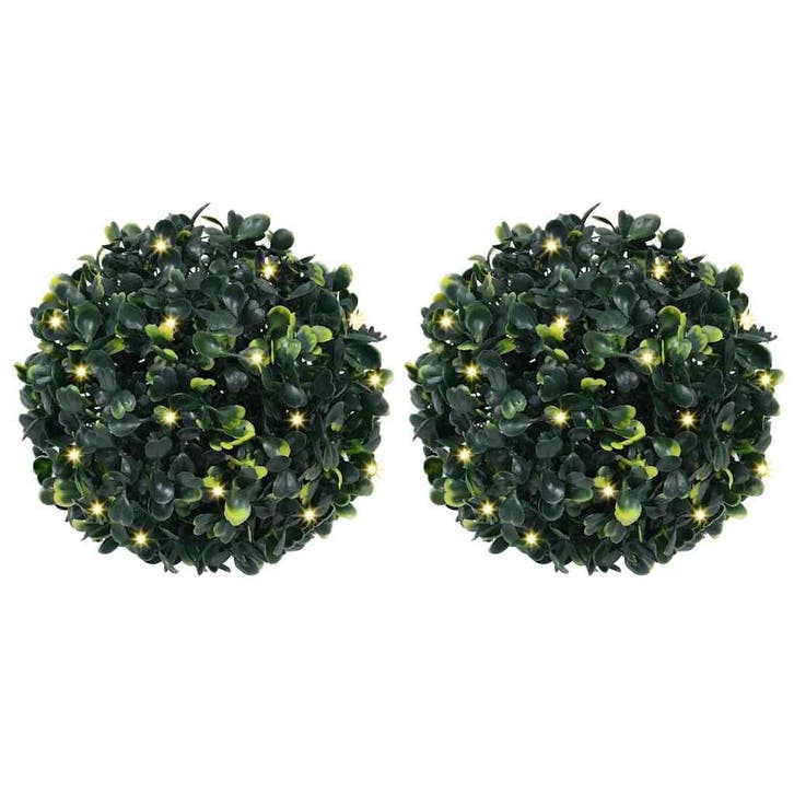 vidaXL Kunstbuxusballen met LED-verlichting 2 st 22 cm groen, Maison & Meubles, Accessoires pour la Maison | Plantes & Fleurs artificielles