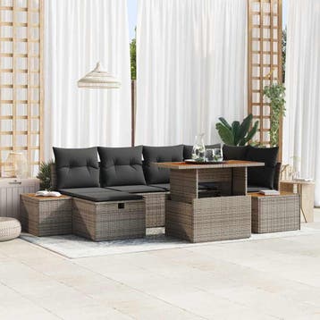 vidaXL Tuinbank Set 7 st Grijs poly rattan, Verzenden