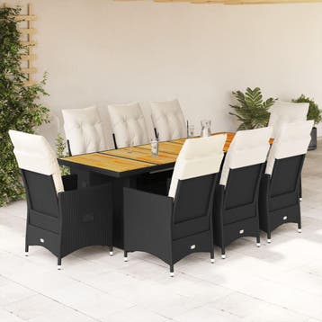vidaXL 9-delige Bistroset met kussens poly rattan zwart, Verzenden, Nieuw