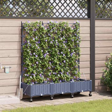 vidaXL Tuin Plantenbak met Irrigatie en Wielen 3 st Grijs PP, Verzenden