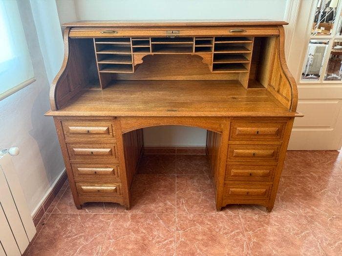 Bureau cylindre (2) - Chêne - Bureau et son fauteuil, Antiek en Kunst, Antiek | Overige Antiek